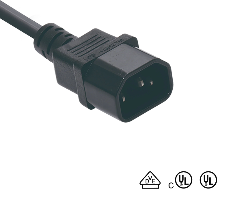 JT-SZ3/FY-SZ3 IEC-liittimen urosliitin C14 Saksan ja Yhdysvaltain standardien mukaan