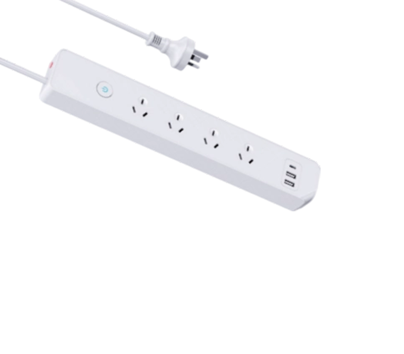 AU05 australialaistyylinen virtajohto, jossa on 4 pistorasiaa, 2 USB-A-porttia ja 1 USB-C-portti